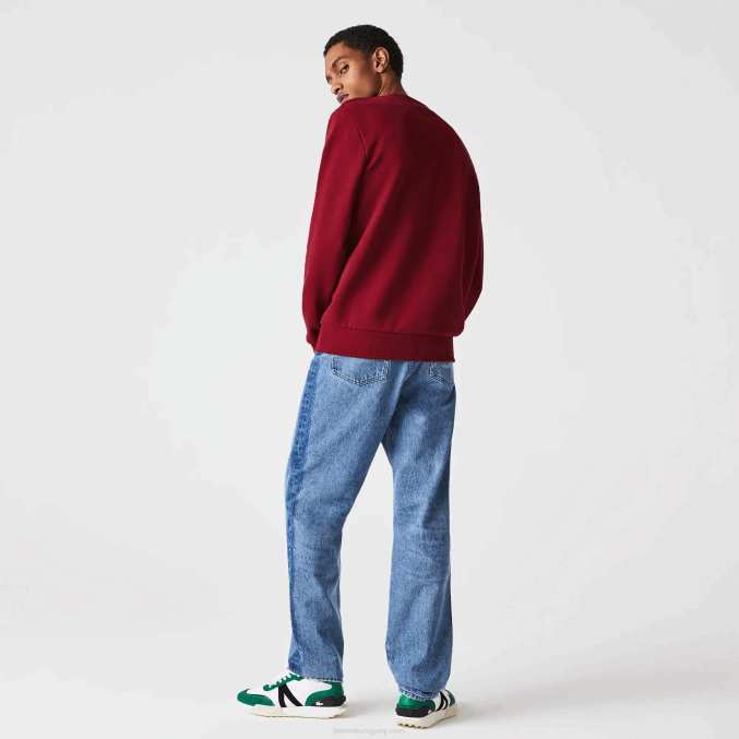 burdeos p41 VVL0A1182 hombres Lacoste sudadera de felpa de algodón orgánico hecha en Francia