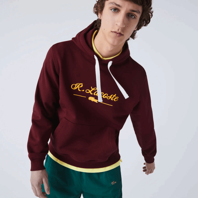 burdeos z7f VVL0A1155 hombres Lacoste sudadera con capucha y letras bordadas