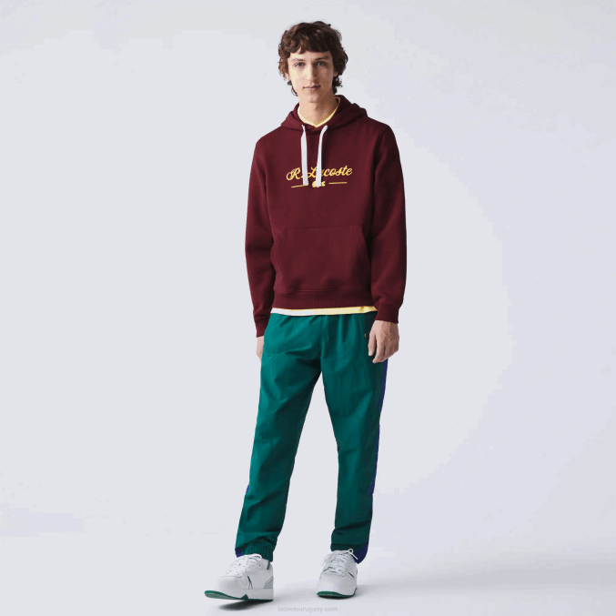 burdeos z7f VVL0A1155 hombres Lacoste sudadera con capucha y letras bordadas