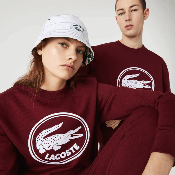 burdeos z7f VVL0A1185 hombres Lacoste sudadera de felpa de algodón orgánico con logo 3d