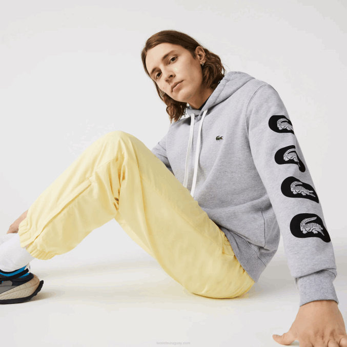 cca gris VVL0A1200 hombres Lacoste sudadera con capucha y mangas estampadas