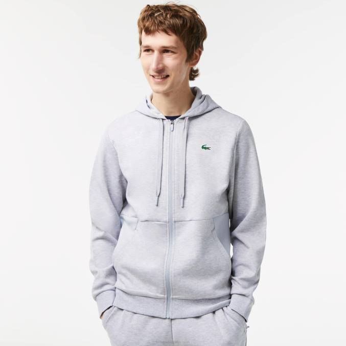 chino gris claro 9ya VVL0A1018 hombres Lacoste sudadera con capucha y paneles de malla deportiva