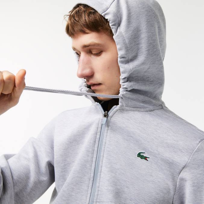 chino gris claro 9ya VVL0A1018 hombres Lacoste sudadera con capucha y paneles de malla deportiva