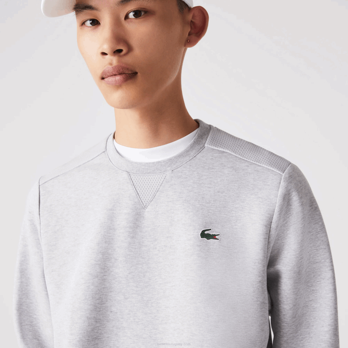 chino gris claro 9ya VVL0A1062 hombres Lacoste sudadera con paneles de malla deportiva
