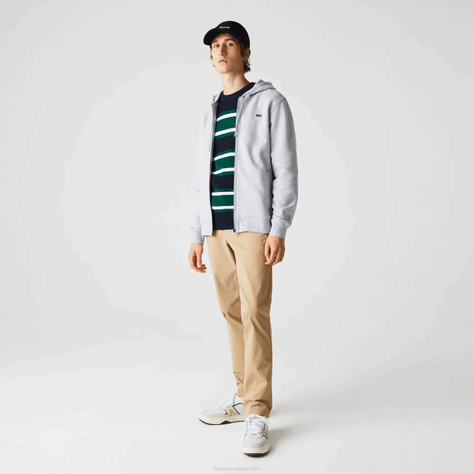 chino gris claro 9ya VVL0A962 hombres Lacoste sudadera con capucha deportiva ligera de dos materiales