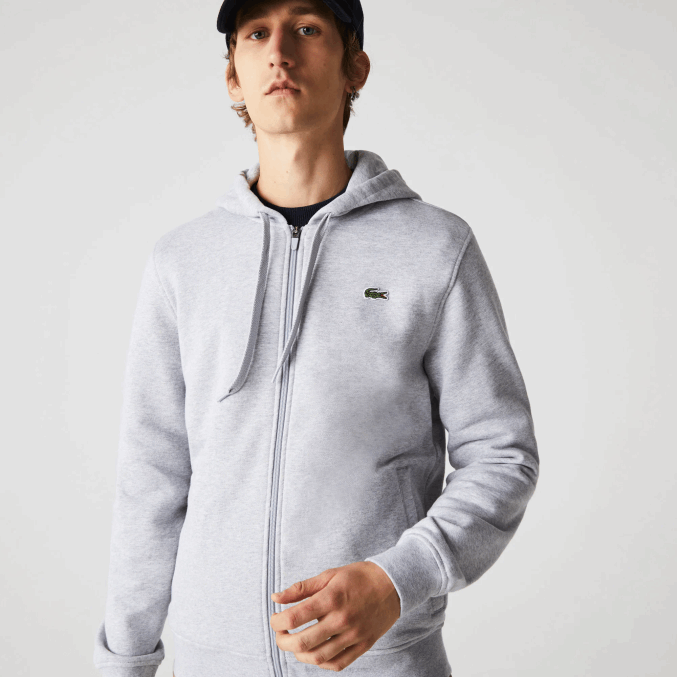 chino gris claro 9ya VVL0A962 hombres Lacoste sudadera con capucha deportiva ligera de dos materiales
