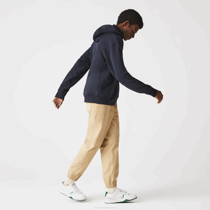 fondo azul marino VVL0A1177 hombres Lacoste sudadera con cremallera y capucha en mezcla de algodón