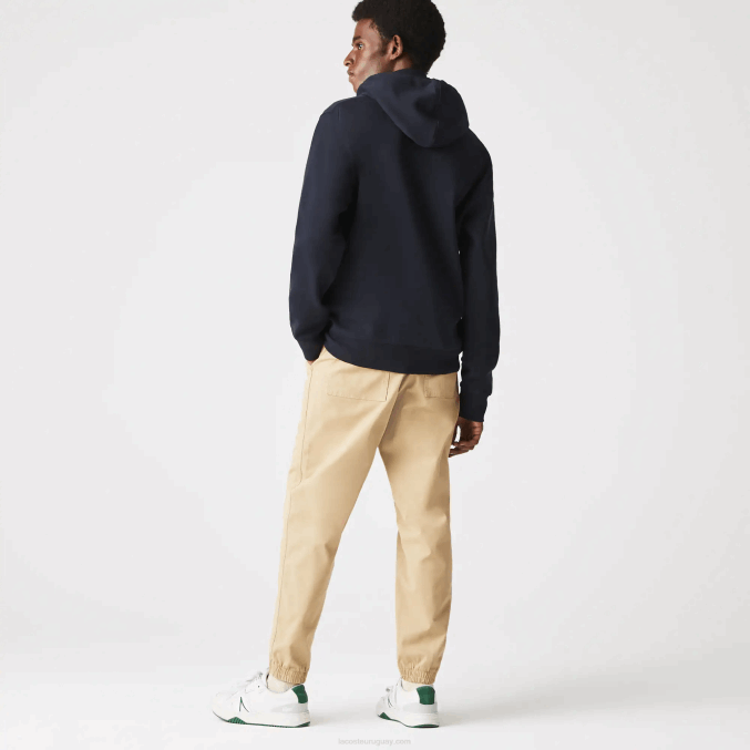 fondo azul marino VVL0A1177 hombres Lacoste sudadera con cremallera y capucha en mezcla de algodón