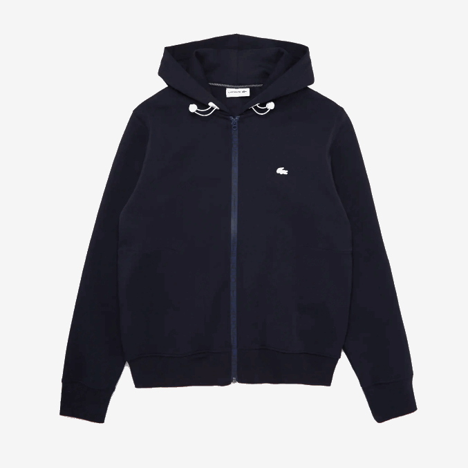 fondo azul marino VVL0A1177 hombres Lacoste sudadera con cremallera y capucha en mezcla de algodón