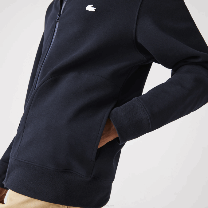 fondo azul marino VVL0A1177 hombres Lacoste sudadera con cremallera y capucha en mezcla de algodón