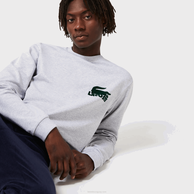 gris chino verde y9k VVL0A1386 hombres Lacoste sudadera de felpa de algodón