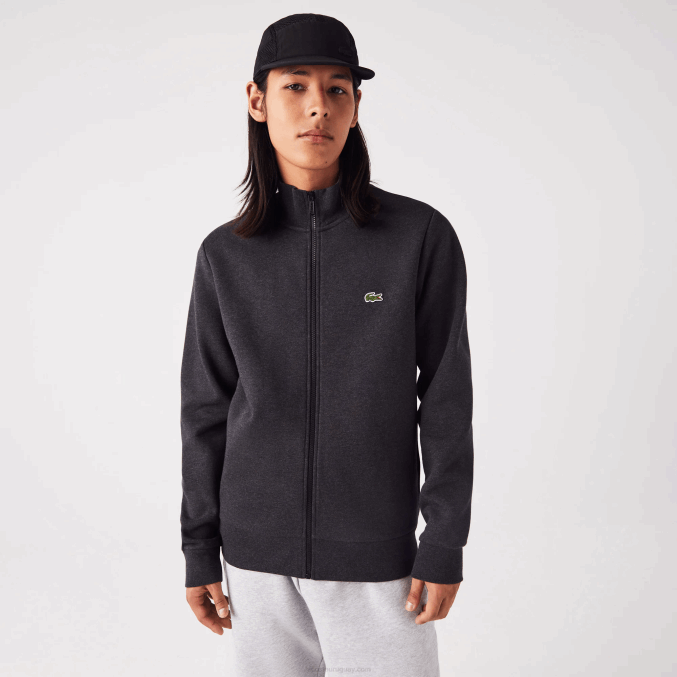 gris el6 VVL0A1271 hombres Lacoste sudadera regular fit de felpa cepillada con cremallera