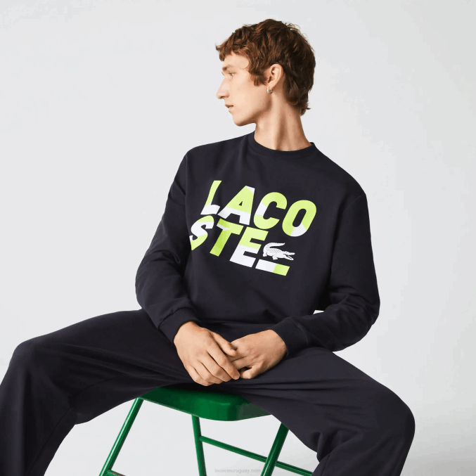 gris oscuro 2z8 VVL0A1615 hombres Lacoste sudadera regular fit de felpa de algodón estampada