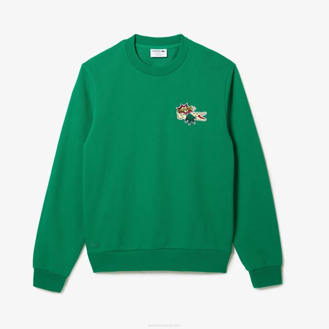 ldm verde VVL0A991 hombres Lacoste sudadera con insignia de algodón orgánico