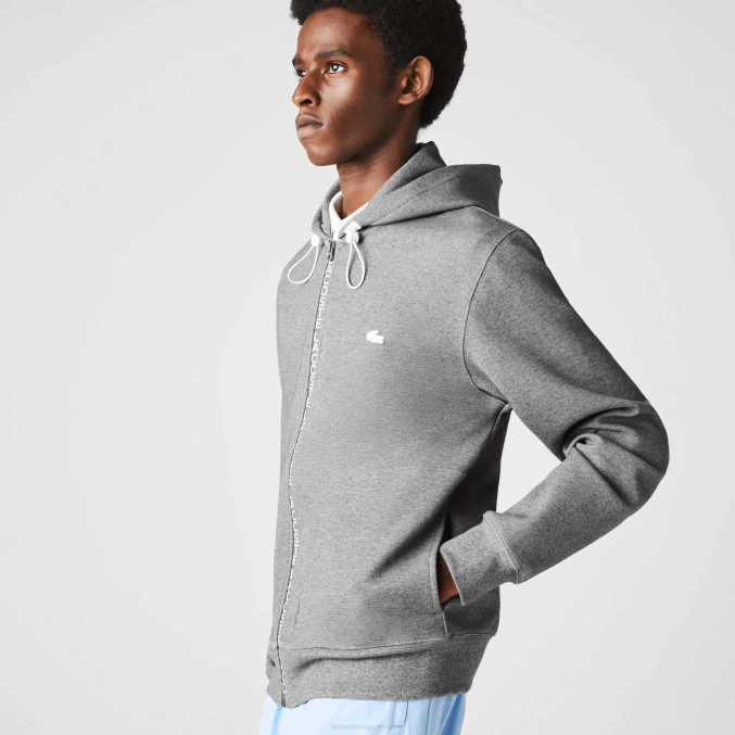 lomo gris 1vq VVL0A1178 hombres Lacoste sudadera con cremallera y capucha en mezcla de algodón