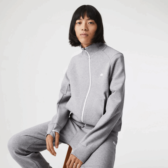 lomo gris cca VVL0A1022 hombres Lacoste sudadera con cremallera y cuello alto en mezcla de algodón