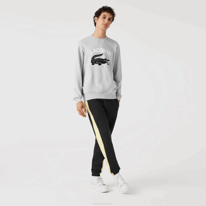 lomo gris cca VVL0A1030 hombres Lacoste sudadera con estampado de cocodrilo y cuello redondo