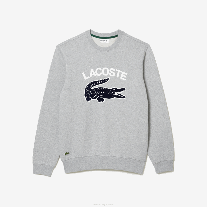 lomo gris cca VVL0A1030 hombres Lacoste sudadera con estampado de cocodrilo y cuello redondo