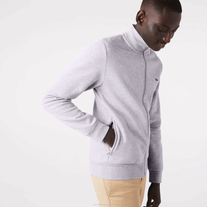 lomo gris cca VVL0A1272 hombres Lacoste sudadera regular fit de felpa cepillada con cremallera