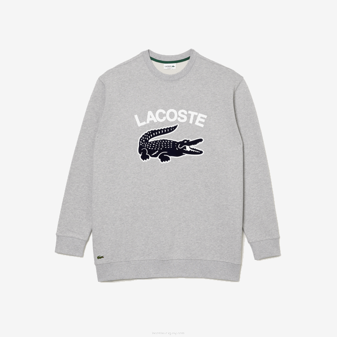 lomo gris cca VVL0A1289 hombres Lacoste sudadera con cuello redondo y estampado de cocodrilo - tallas grandes - grande