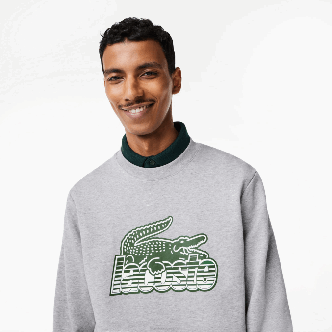 lomo gris cca VVL0A301 hombres Lacoste sudadera polar sin cepillar con cuello redondo