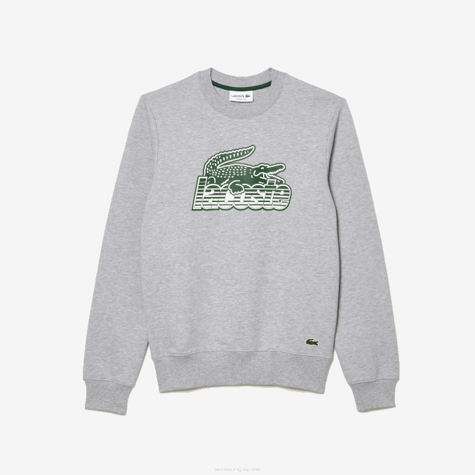 lomo gris cca VVL0A301 hombres Lacoste sudadera polar sin cepillar con cuello redondo