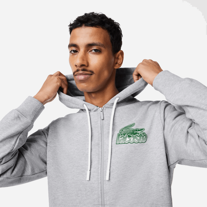 lomo gris cca VVL0A322 hombres Lacoste sudadera con capucha y cremallera sin cepillar