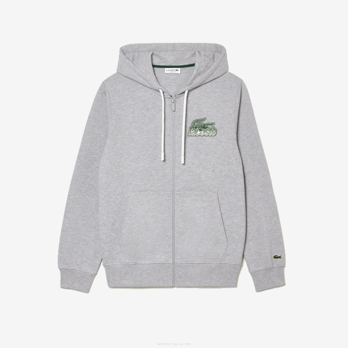 lomo gris cca VVL0A322 hombres Lacoste sudadera con capucha y cremallera sin cepillar