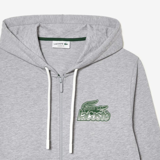 lomo gris cca VVL0A322 hombres Lacoste sudadera con capucha y cremallera sin cepillar