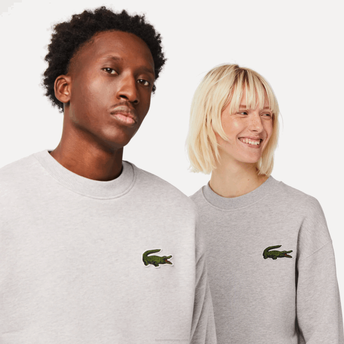 lomo gris cca VVL0A323 hombres Lacoste sudadera holgada con insignia de cocodrilo