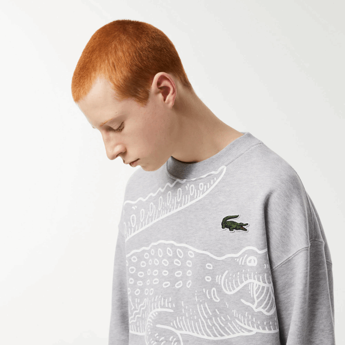 lomo gris cca VVL0A362 hombres Lacoste sudadera holgada con cuello redondo y estampado de cocodrilo