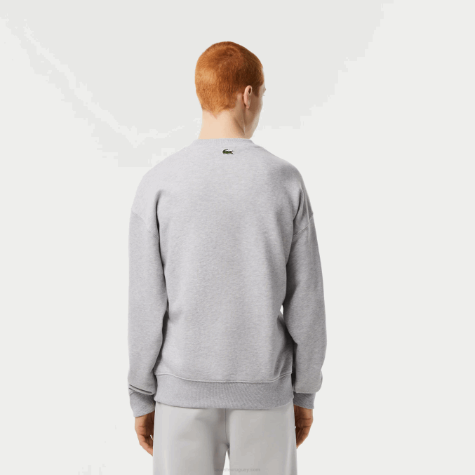 lomo gris cca VVL0A362 hombres Lacoste sudadera holgada con cuello redondo y estampado de cocodrilo
