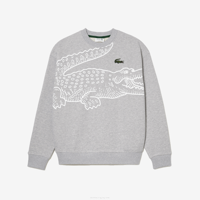 lomo gris cca VVL0A362 hombres Lacoste sudadera holgada con cuello redondo y estampado de cocodrilo