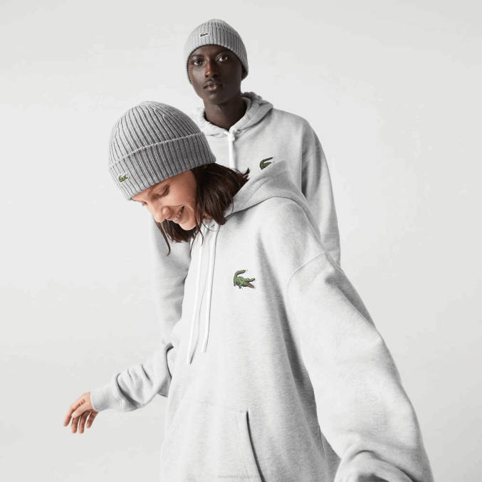 lomo gris cca VVL0A368 hombres Lacoste sudadera holgada de algodón orgánico con capucha