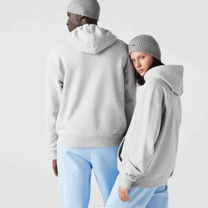 lomo gris cca VVL0A368 hombres Lacoste sudadera holgada de algodón orgánico con capucha