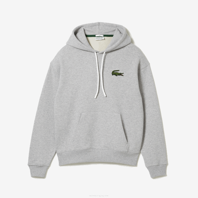 lomo gris cca VVL0A368 hombres Lacoste sudadera holgada de algodón orgánico con capucha