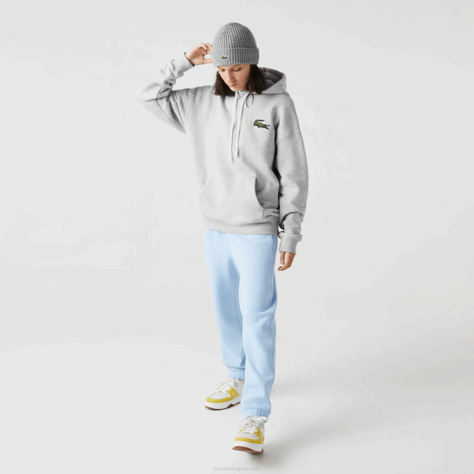 lomo gris cca VVL0A368 hombres Lacoste sudadera holgada de algodón orgánico con capucha