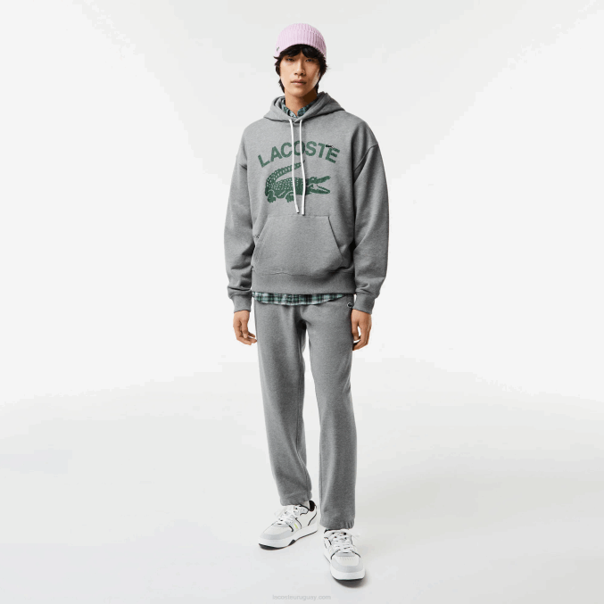 lomo gris yrd VVL0A969 hombres Lacoste sudadera holgada con capucha y diseño de cocodrilo