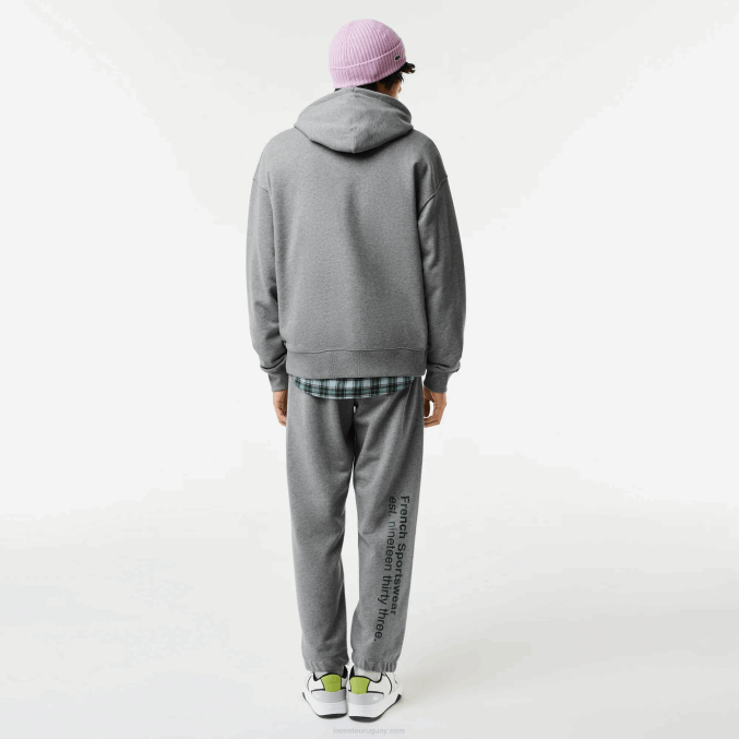 lomo gris yrd VVL0A969 hombres Lacoste sudadera holgada con capucha y diseño de cocodrilo