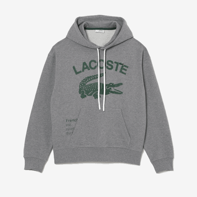 lomo gris yrd VVL0A969 hombres Lacoste sudadera holgada con capucha y diseño de cocodrilo