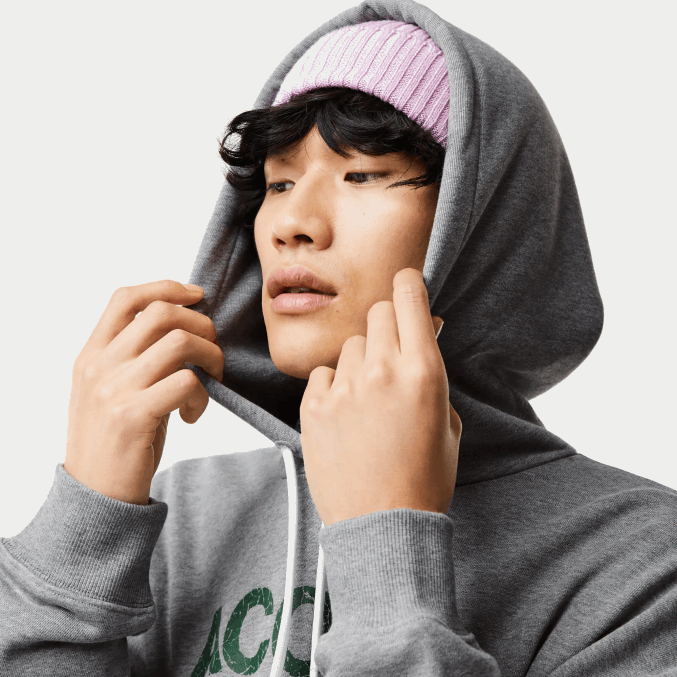 lomo gris yrd VVL0A969 hombres Lacoste sudadera holgada con capucha y diseño de cocodrilo