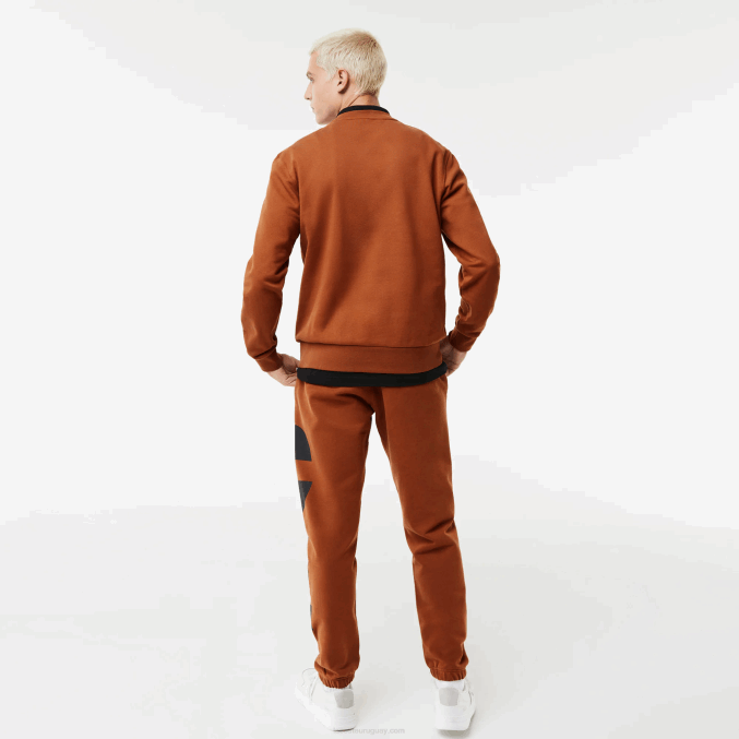 marrón 3pb VVL0A1040 hombres Lacoste sudadera de corte clásico con letras en contraste