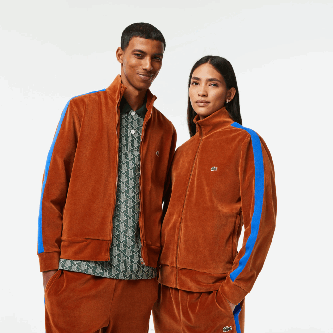 marrón 3pb VVL0A1117 hombres Lacoste sudadera regular fit de terciopelo con cremallera