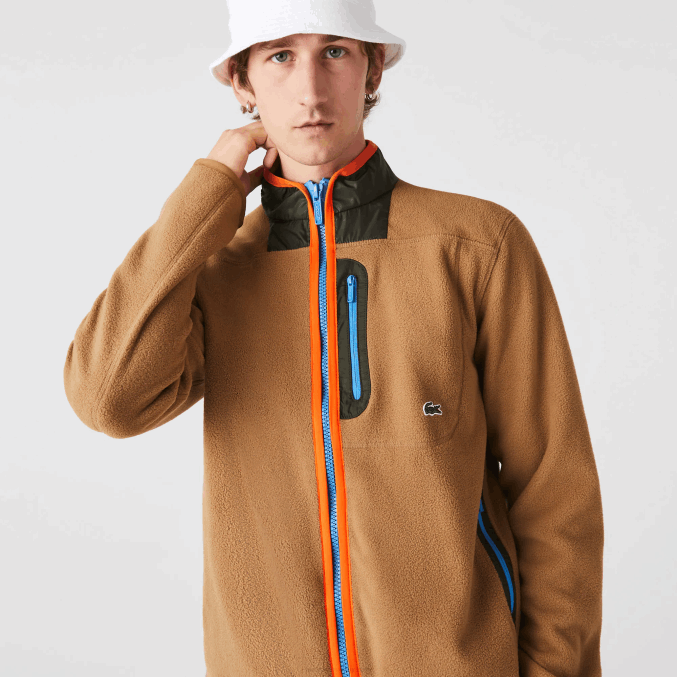 marrón caqui verde 89f VVL0A979 hombres Lacoste sudadera de polar con cremallera y ajuste holgado