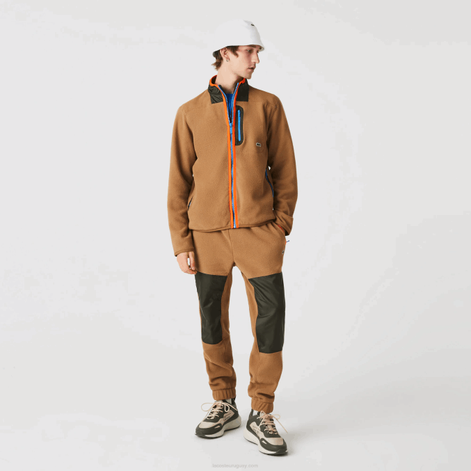 marrón caqui verde 89f VVL0A979 hombres Lacoste sudadera de polar con cremallera y ajuste holgado