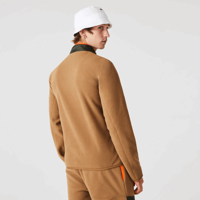 marrón caqui verde 89f VVL0A979 hombres Lacoste sudadera de polar con cremallera y ajuste holgado