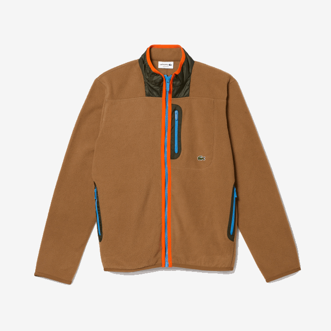 marrón caqui verde 89f VVL0A979 hombres Lacoste sudadera de polar con cremallera y ajuste holgado