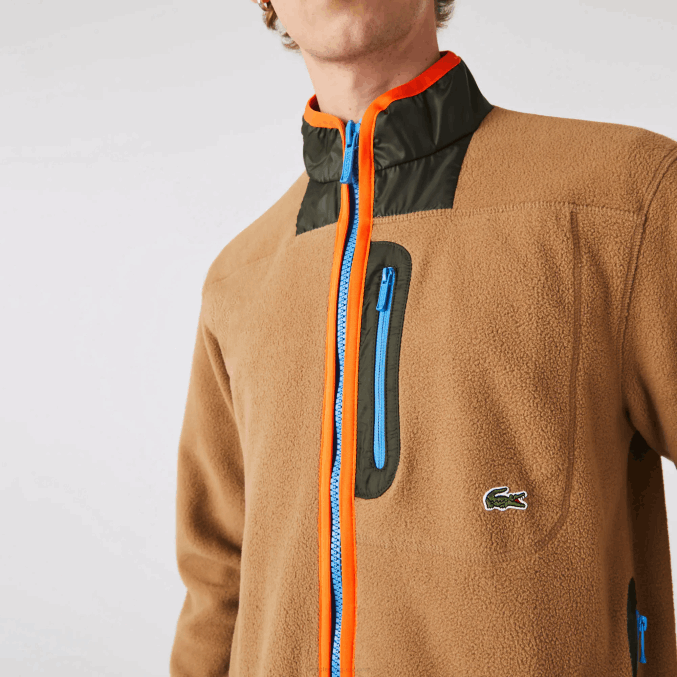 marrón caqui verde 89f VVL0A979 hombres Lacoste sudadera de polar con cremallera y ajuste holgado