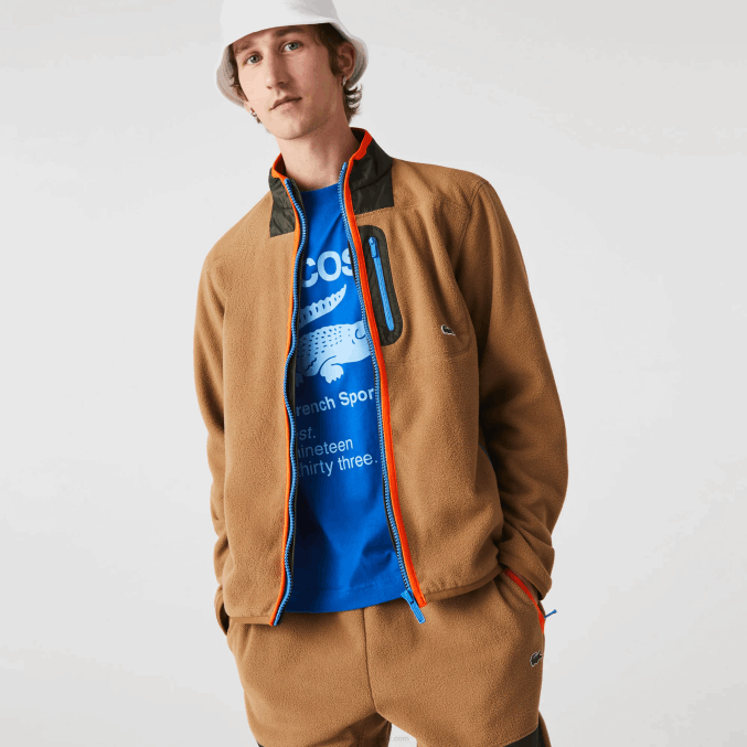 marrón caqui verde 89f VVL0A979 hombres Lacoste sudadera de polar con cremallera y ajuste holgado
