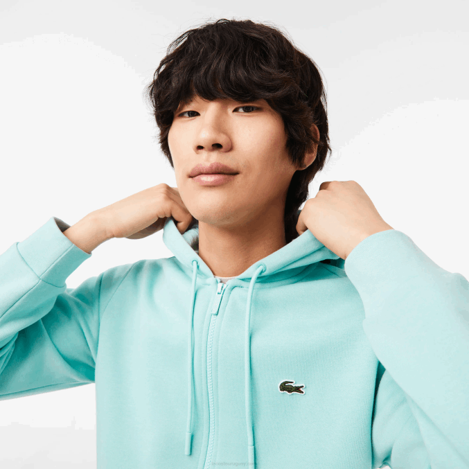 menta lgf VVL0A373 hombres Lacoste sudadera con cremallera y bolsillo canguro